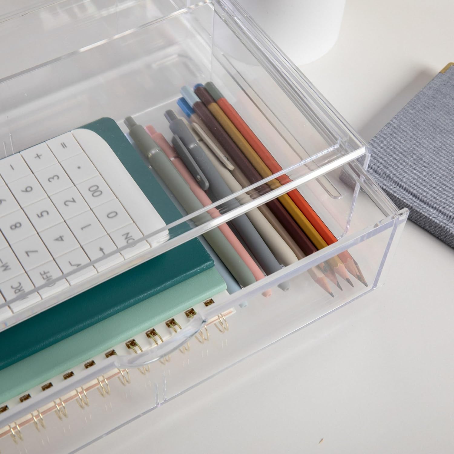 Martha Stewart Brody Desk Organizer with Drawers, Stackable Plastic Storage Box