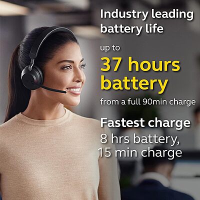Jabra Evolve2 65 - USB-A MS Teams Stereo with Charging Stand - Black Wireless Headset/Music Headphones