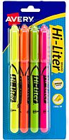 AVERY Hi-Liter Pen-Style Highlighters, Smear Safe Ink, Chisel Tip, 4 Assorted Color Highlighters (23545) 4 Count (Pack of 1) 4 highlighters