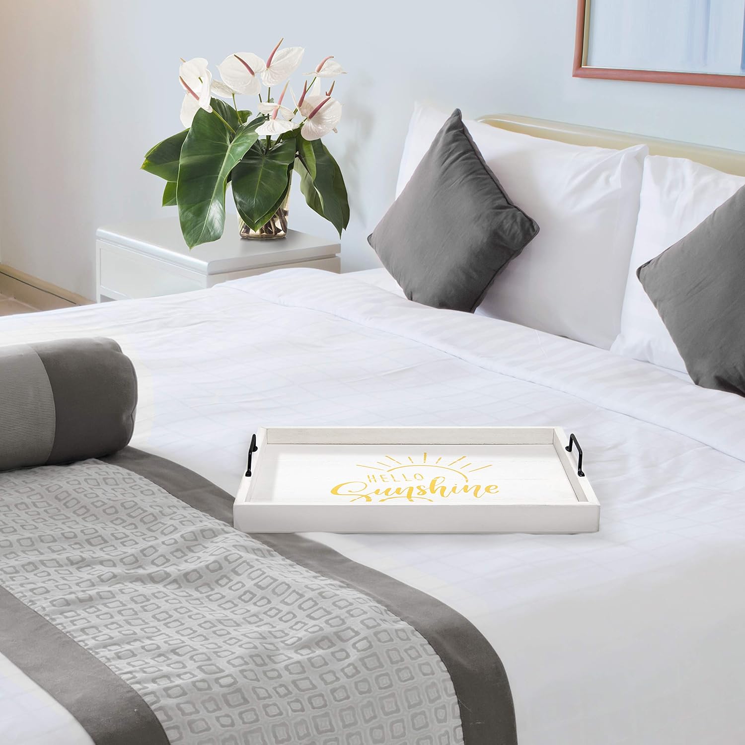 Elegant Designs Decorative Wood Serving Tray w/Handles