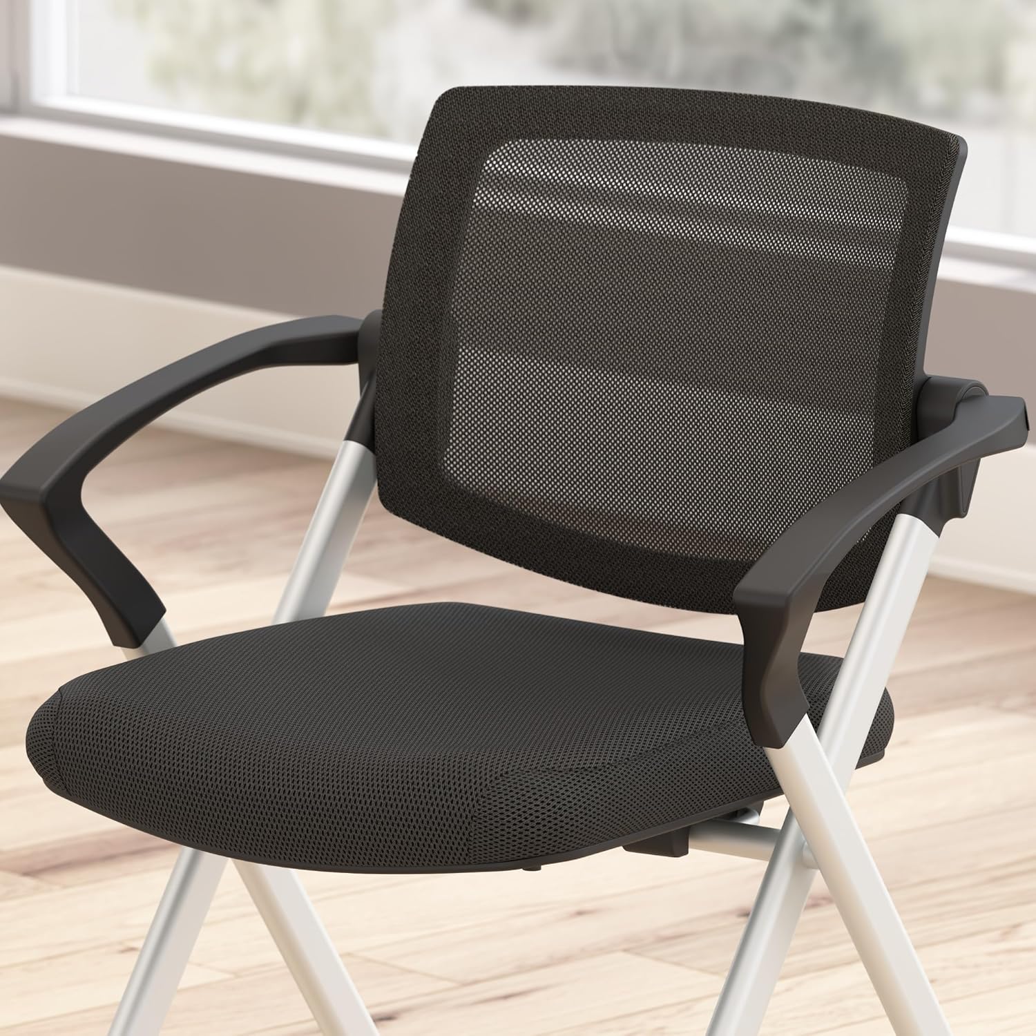 Bush Business Furniture Folding Chairs with Arms - Set of 2, Commercial-Grade Guest Mesh Back Seating for Office, Banquet