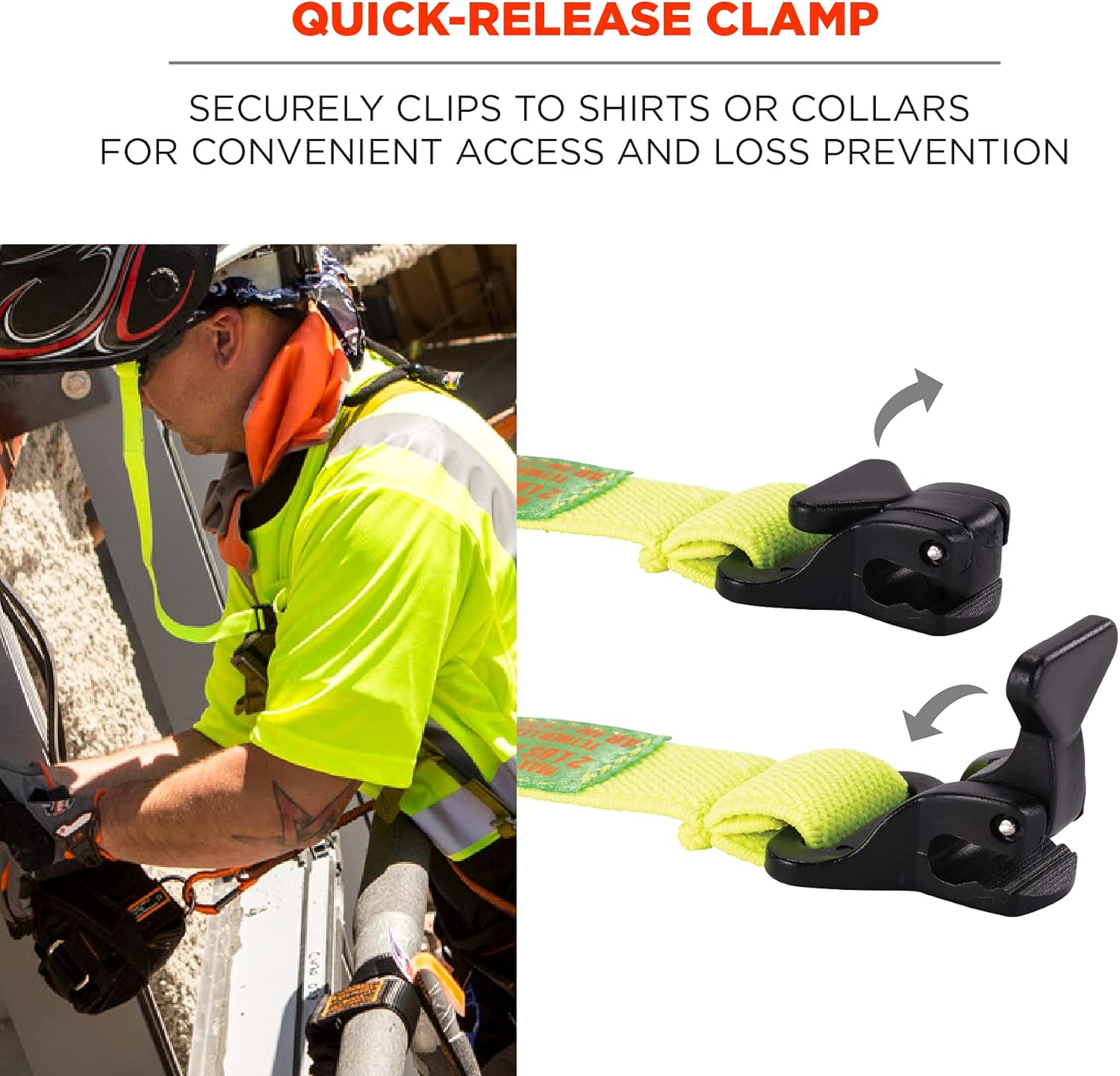 Ergodyne Squids 3155 Lanyard with Clamp End, Easily Attaches to Hard Hat, Tools or Small Valuables