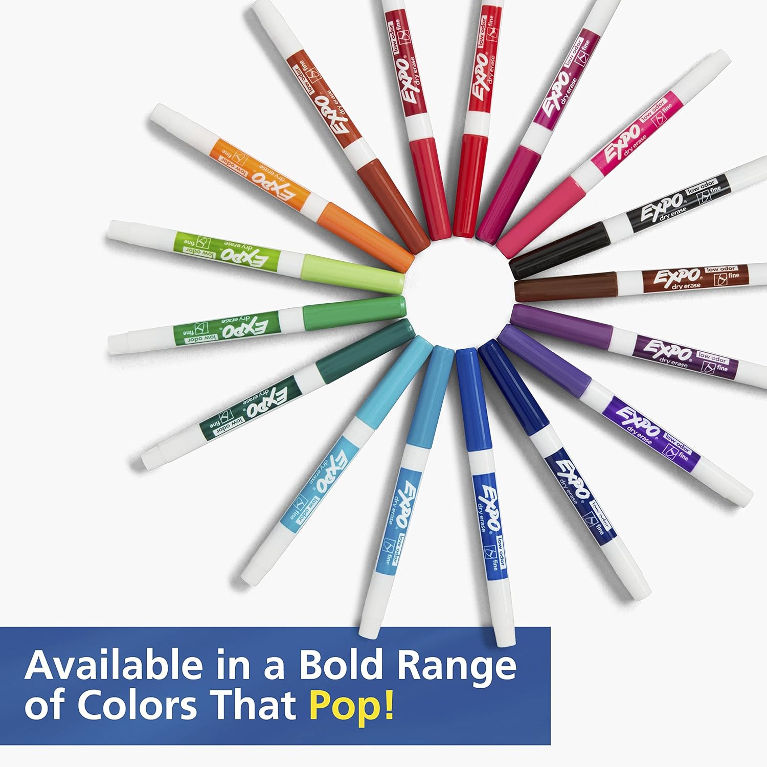 EXPO Low-Odor Dry-Erase Markers, Fine Point, Assorted Colors, Pack Of 8