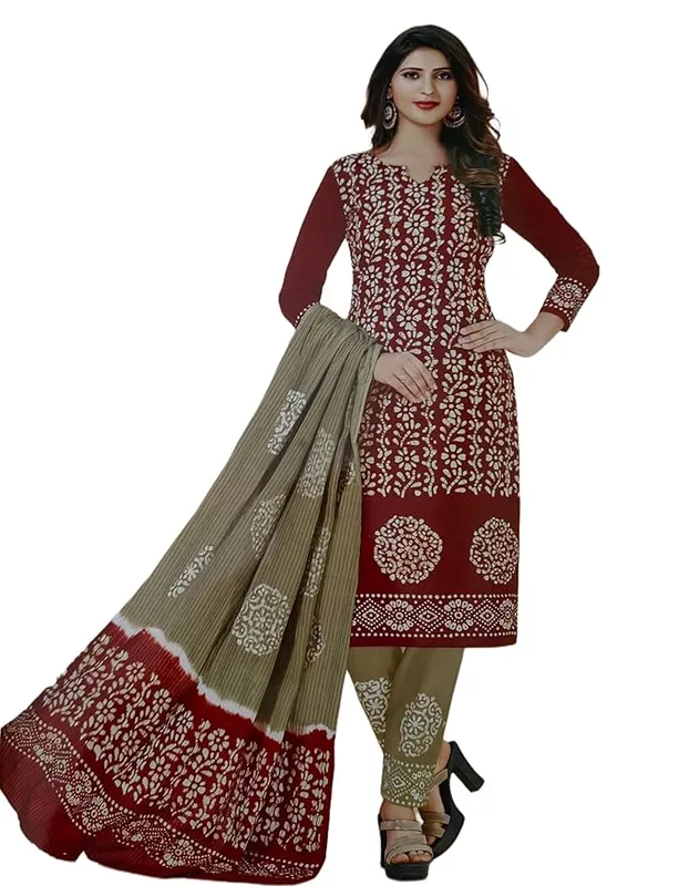 Unstitched Salwar Suit Set with Dupatta, Traditional elegance in burgundy and beige