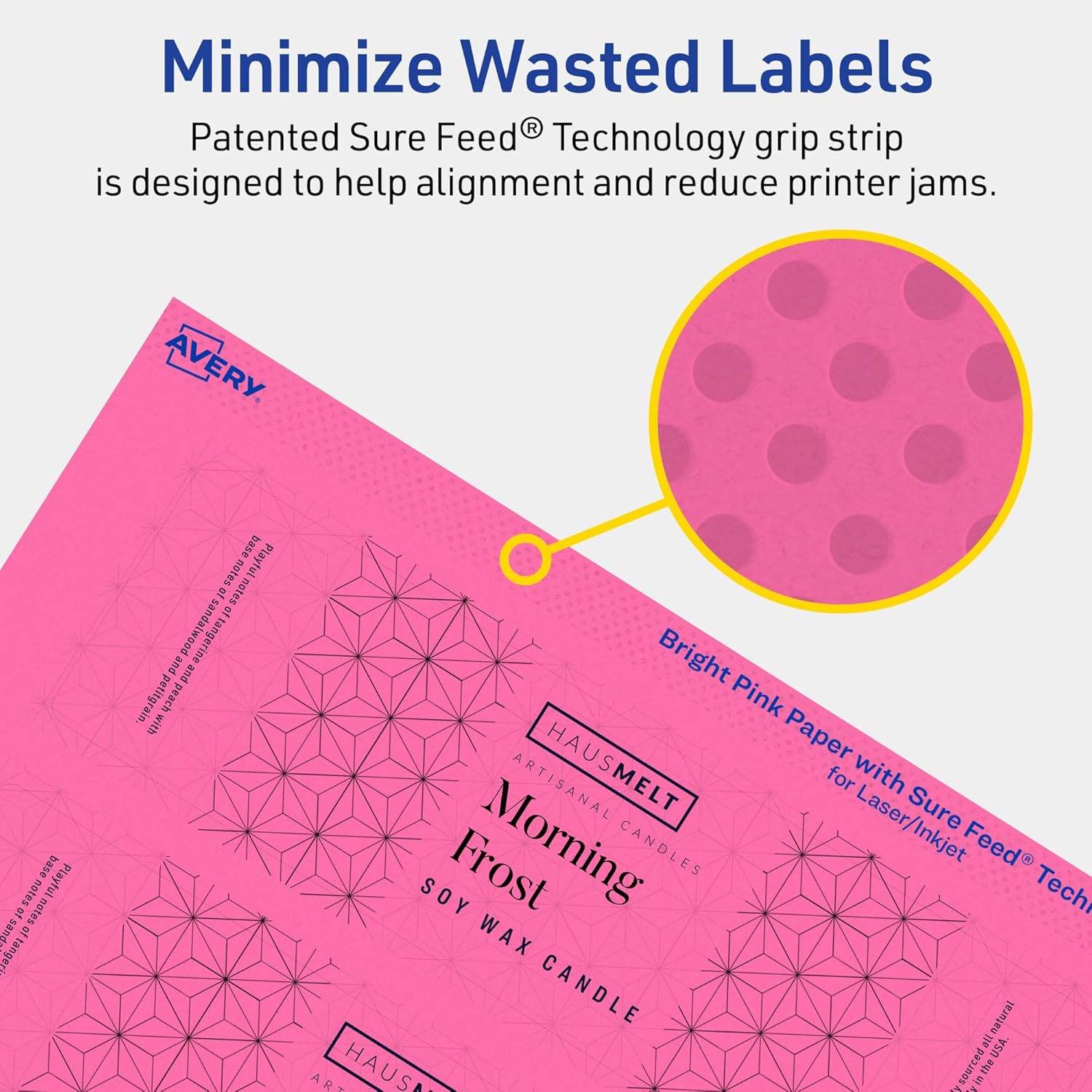 Avery Printable Rectangle Labels, Sure Feed Technology, 2\" x 7\", Bright Pink, Print-to-The-Edge, Laser/Inkjet Printable
