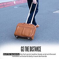 Solo New York Leather Rolling Case with Wheels - Roller Laptop Bag, Wheeled Briefcase for Women & Men, Carry On Size for Travel, Fits 15.6" Computer - Walker, Tan