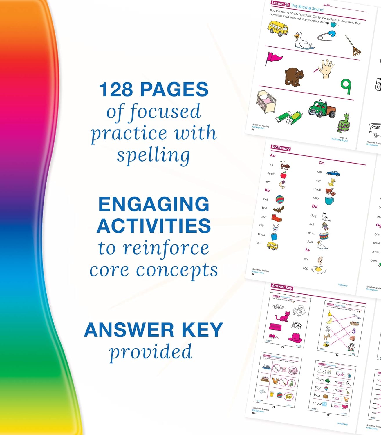 Spectrum Spelling Kindergarten Workbooks, Ages 5 to 6, Kindergarten Spelling, Phonics Activities With Alphabet Letters