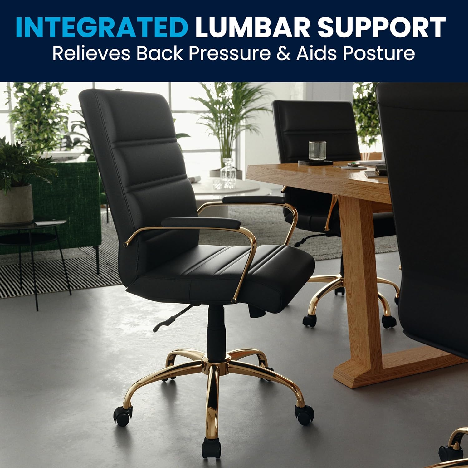 Flash Furniture Whitney Mid-Back Swivel LeatherSoft Desk Chair with Padded Seat and Armrests