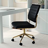 Martha Stewart Ivy Armless Swivel Task Chair in Faux Leather with Polished Brass Frame