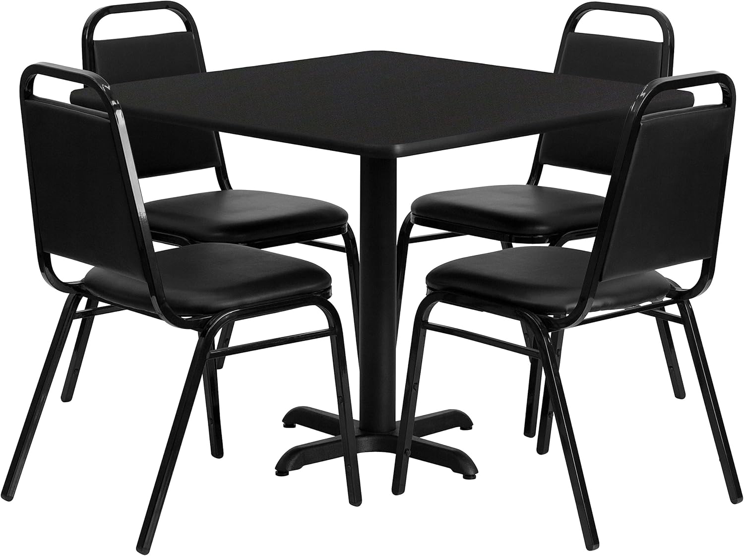 Flash Furniture 5-Piece 36" Square Laminate Dining Table/Chairs Set, Restaurant Dining Set with Table, X-Base