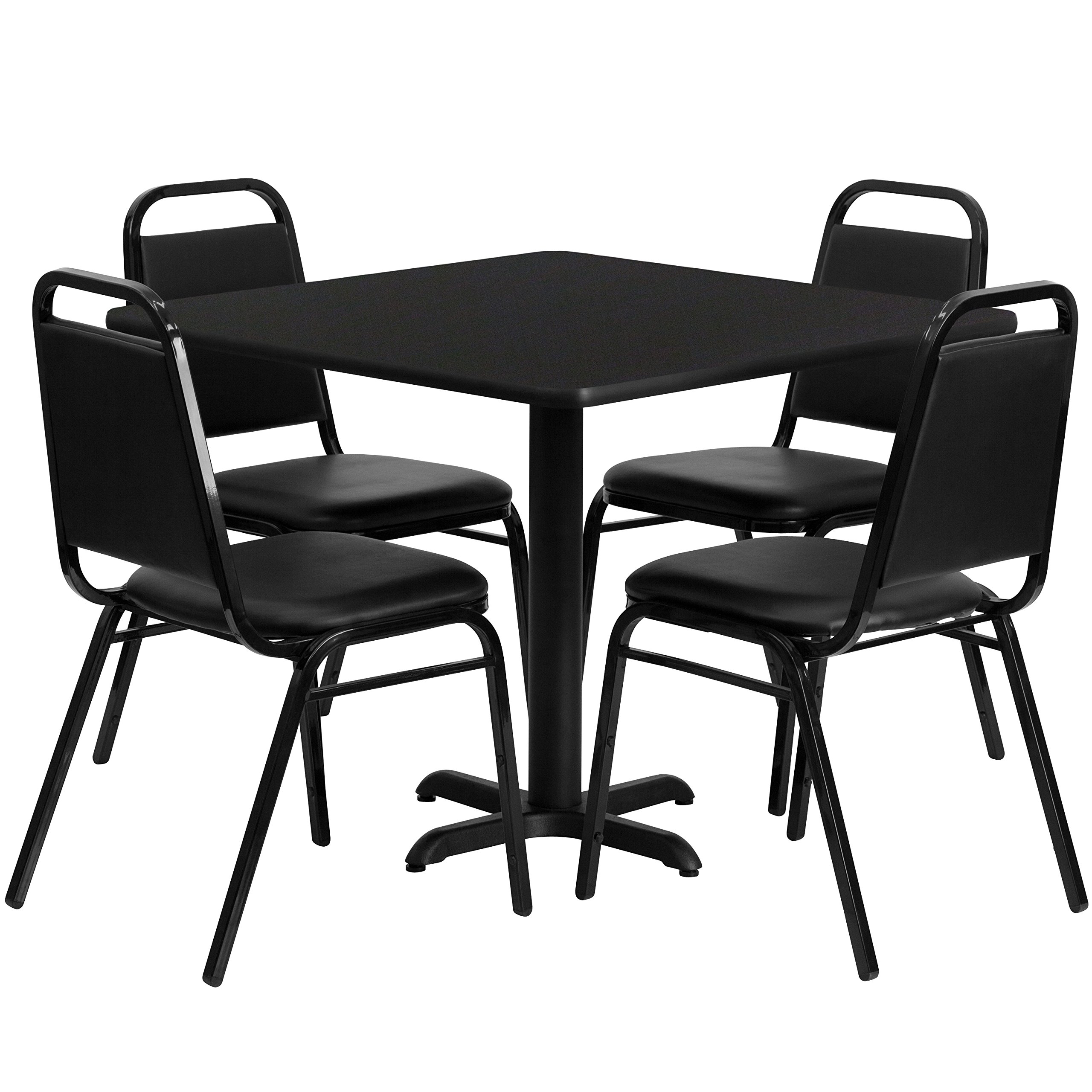 Flash Furniture 5-Piece 36" Square Laminate Dining Table/Chairs Set, Restaurant Dining Set with Table, X-Base