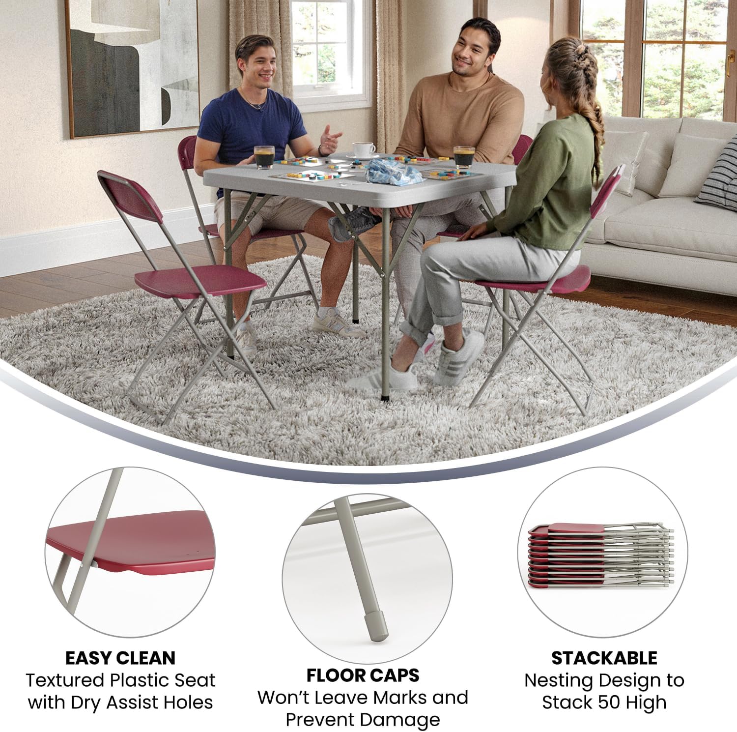 Flash Furniture Hercules Series Commercial-Grade Plastic Folding Chair - 650LB Weight Capacity