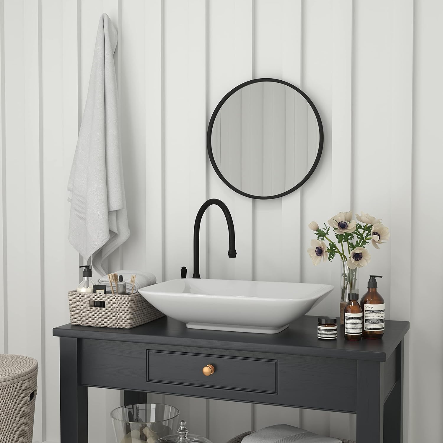 Flash Furniture Julianne Large Round Wall Mirror - Black Circle Accent Mirror