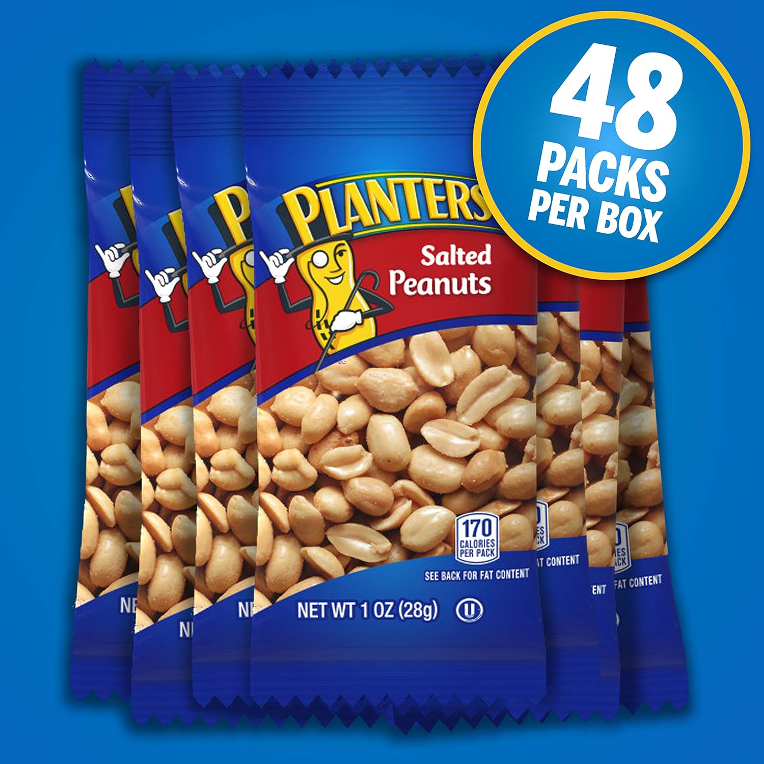 PLANTERS Salted Peanuts, 1 oz. Bags (192 Pack) - Snack Size Peanuts with Sea Salt & Simple Ingredients