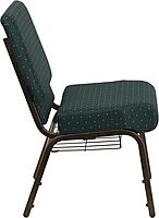 Flash Furniture HERCULES Series 21''W Church Chair in Hunter Green Dot Patterned Fabric with Book Rack - Gold Vein Frame