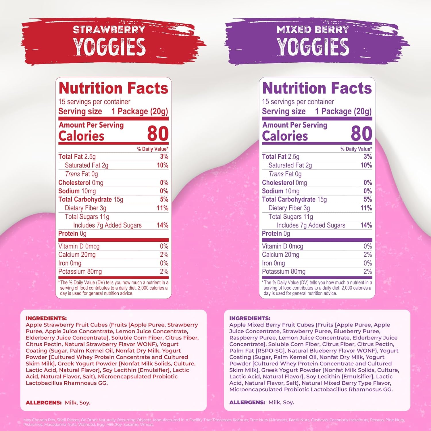 Nature's Garden Probiotic Yoggies Multi Pack, 21oz (Strawberry Yoggies 15x0.7 oz +Mixed Berry Yoggies 15x0.7 oz)
