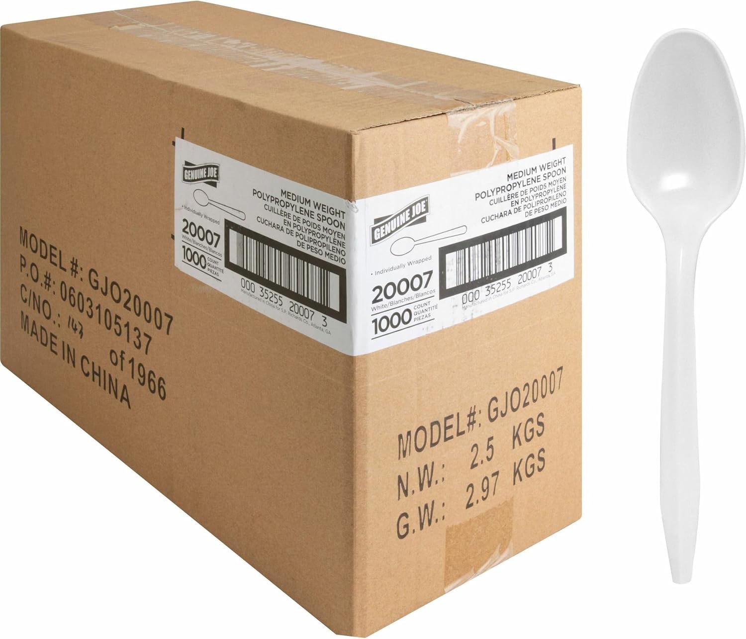 Genuine Joe Individually Wrapped Disposable Plastic Spoon - 1000/Carton