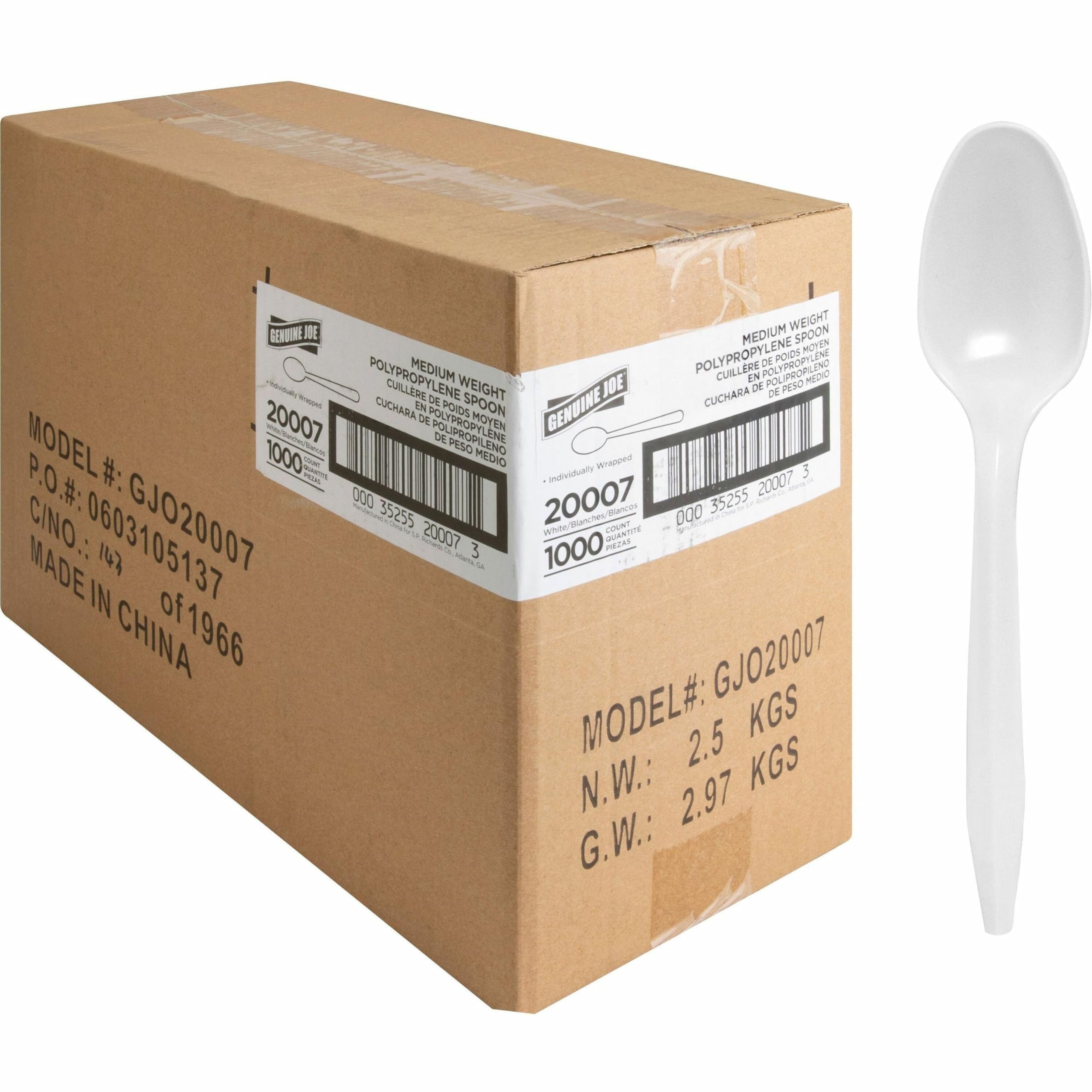 Genuine Joe Individually Wrapped Disposable Plastic Spoon - 1000/Carton
