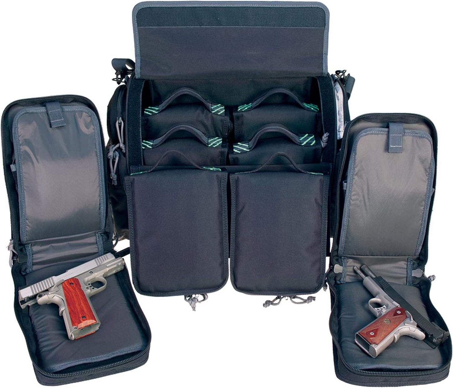G. Outdoor Products Barn Range Bag with 4 Medium & 4 Compact Pistol Cases | Secure Handguns & Ammo Storage | Durable