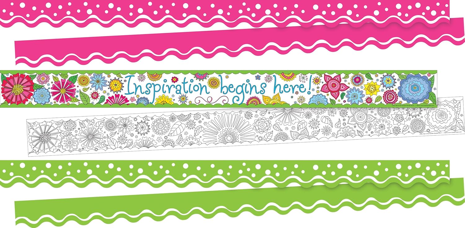 Barker Creek Double-Sided Border, Scalloped & Straight Edge, Garden Oasis, Trim Out Bulletin Boards and Create Colorful Displays with 113' of Designer Double-Sided Border, Set of 3 (4027)