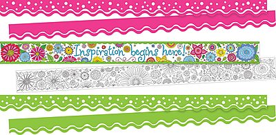 Barker Creek Double-Sided Border, Scalloped & Straight Edge, Garden Oasis, Trim Out Bulletin Boards and Create Colorful Displays with 113' of Designer Double-Sided Border, Set of 3 (4027)