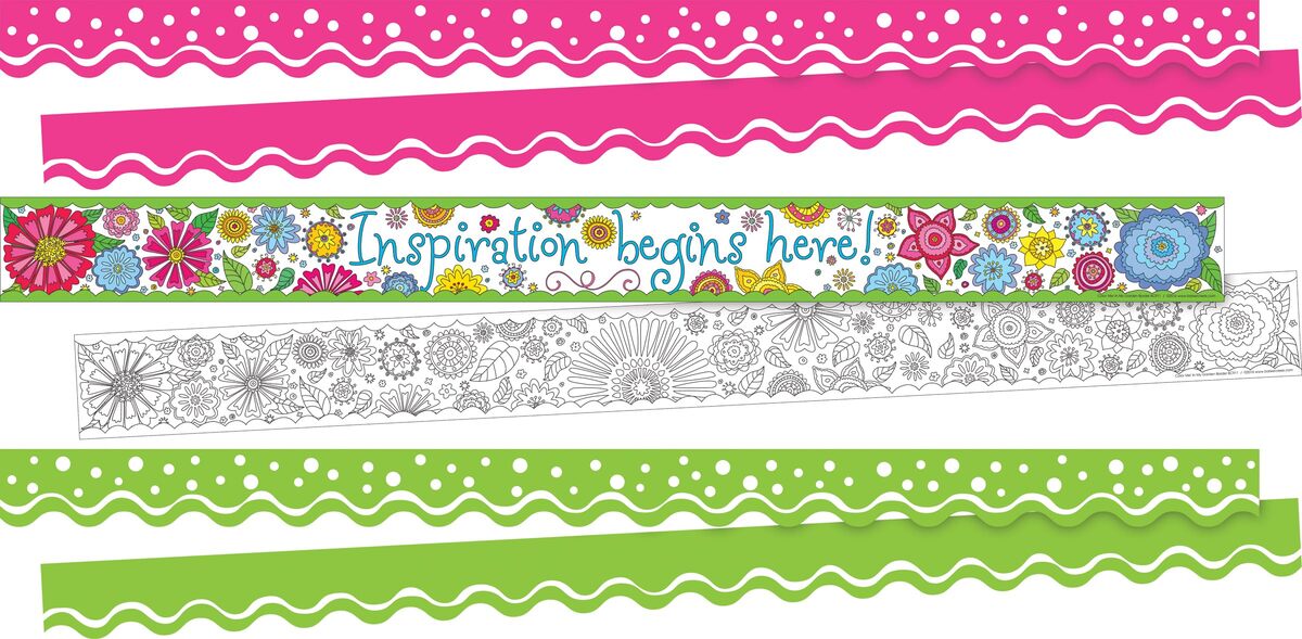 Barker Creek Double-Sided Border, Scalloped & Straight Edge, Garden Oasis, Trim Out Bulletin Boards and Create Colorful Displays with 113' of Designer Double-Sided Border, Set of 3 (4027)