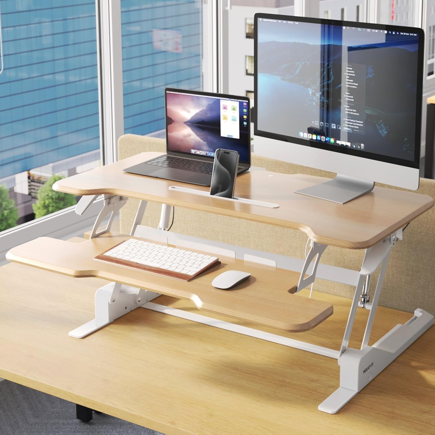 Mount-It! 38in Wide Height Adjustable Standing Desk Converter with Keyboard Tray