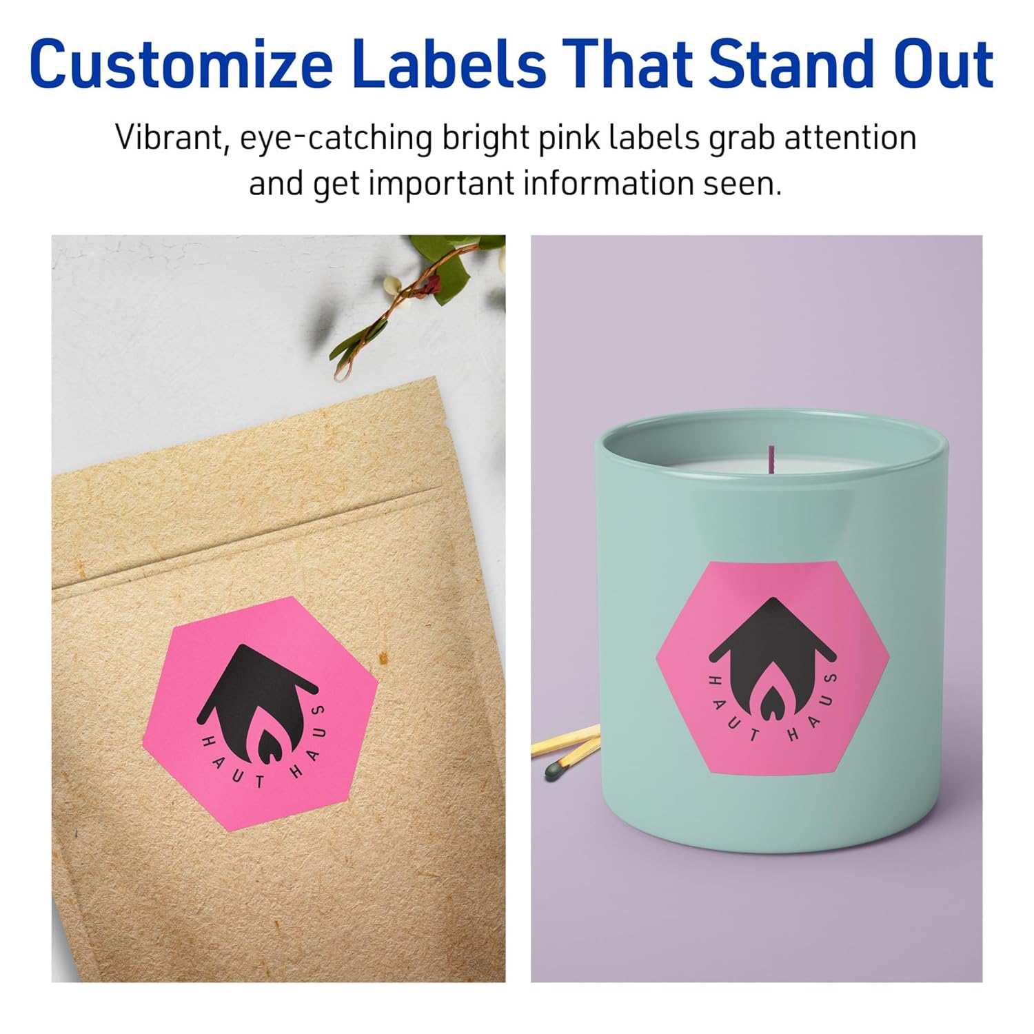 Avery Printable Hexagon Labels, Sure Feed Technology, 2-1/2" x 2-57/64", Bright Pink Labels, Print-to-The-Edge
