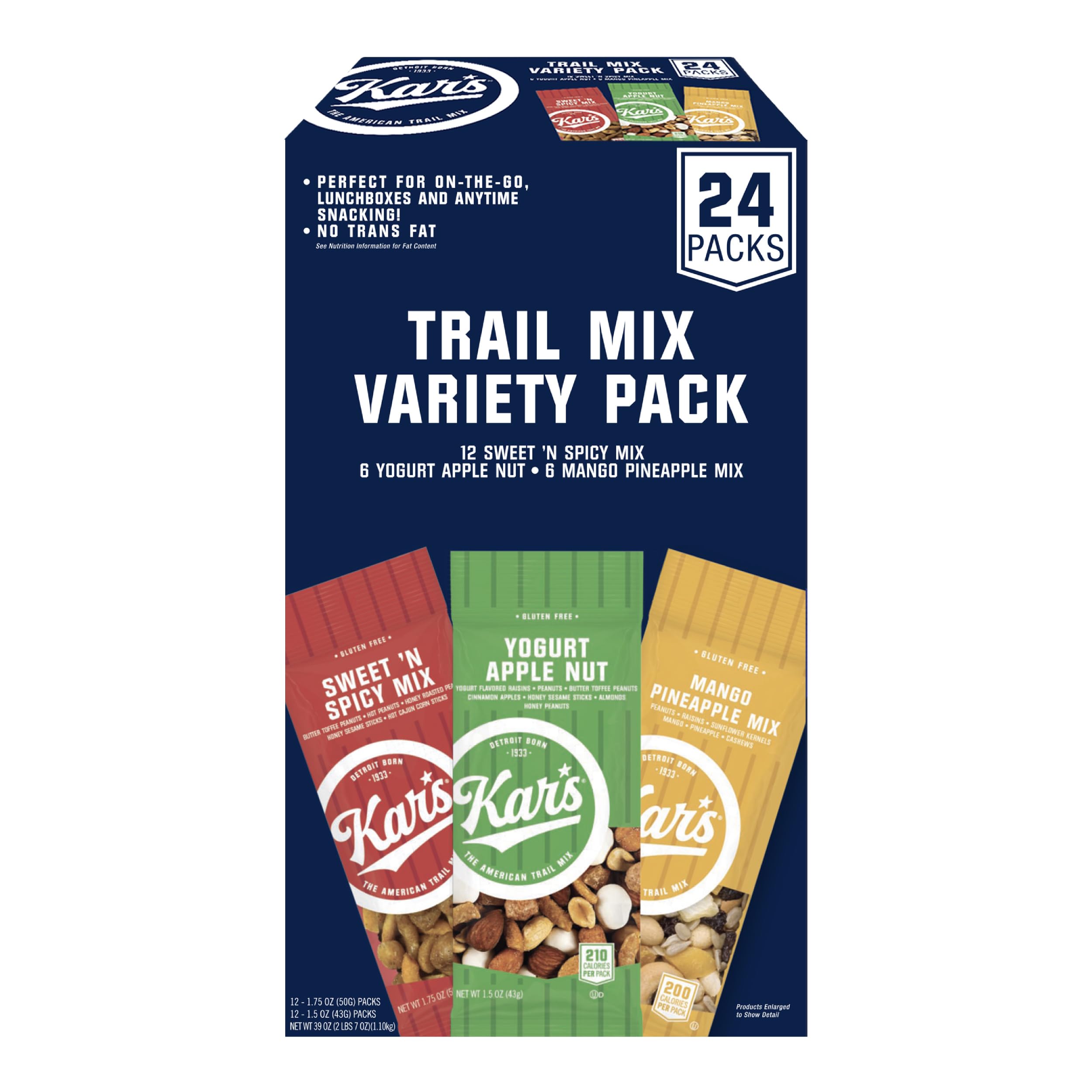 Kar’s Nuts Trail Mix Variety Pack, Pack of 24 – Yogurt Apple Nut, Mango Pineapple Mix, Sweet ‘N Spicy – Individually Wrapped
