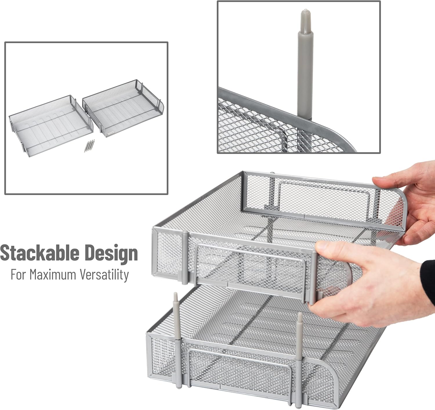 MIND READER Stackable Paper Tray Desktop Organizer, Metal Mesh