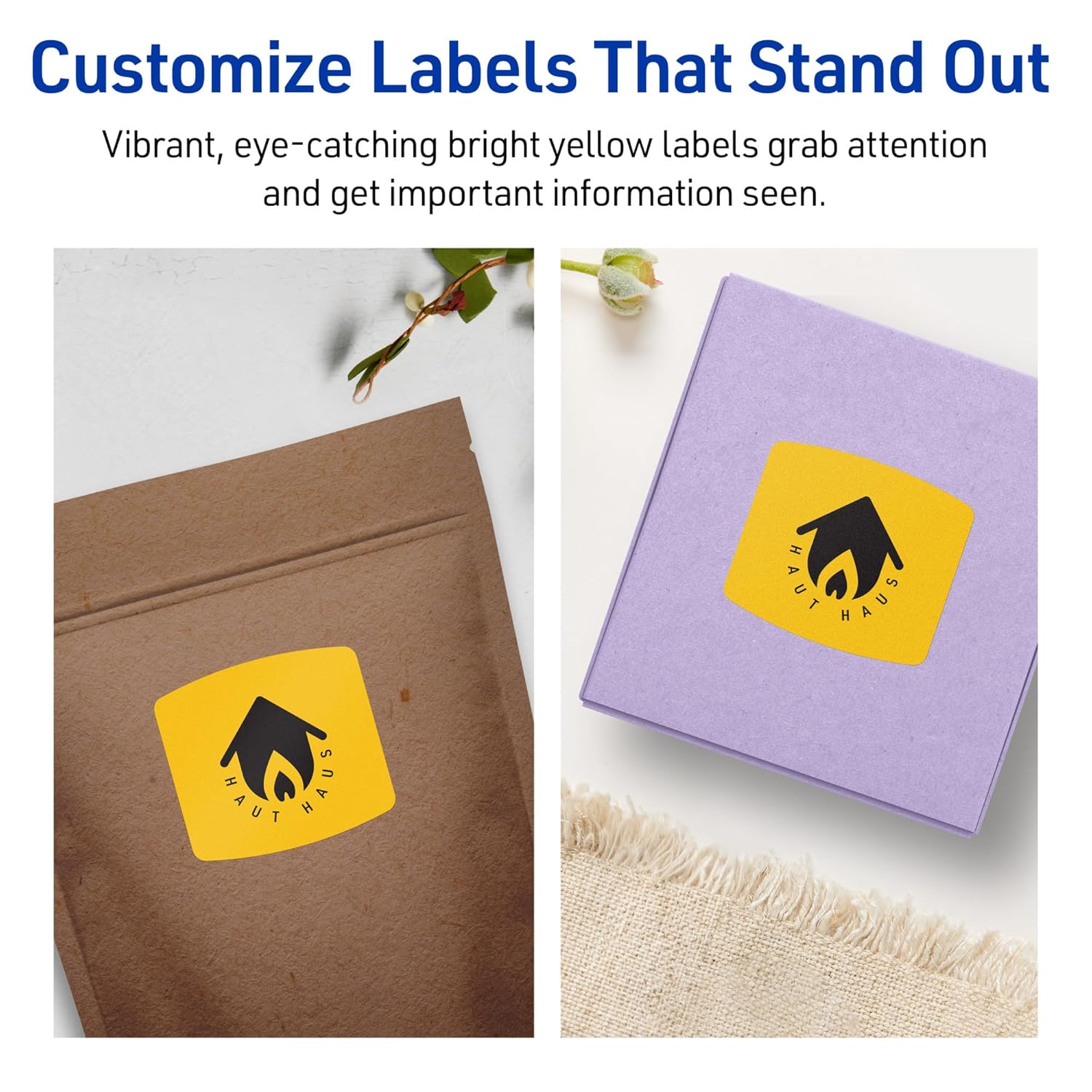 Avery Printable Arched Square Labels with Sure Feed Technology, 2" x 2-3/16", Bright Yellow, Print-to-the-Edge, Laser/Inkjet