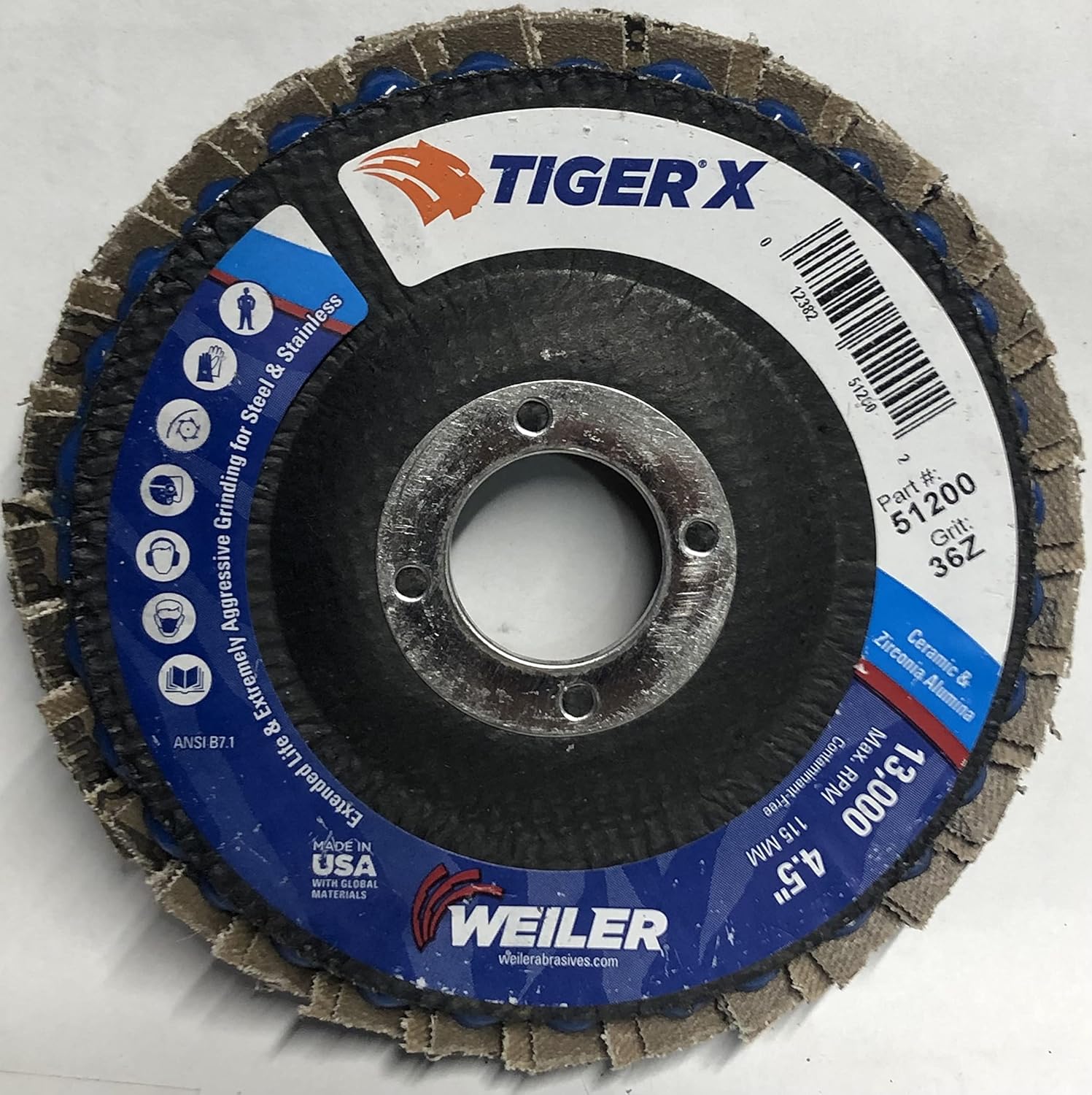 Flap Disc: 4-1/2" Type 29, 40 Grit, Zirconia Alumina