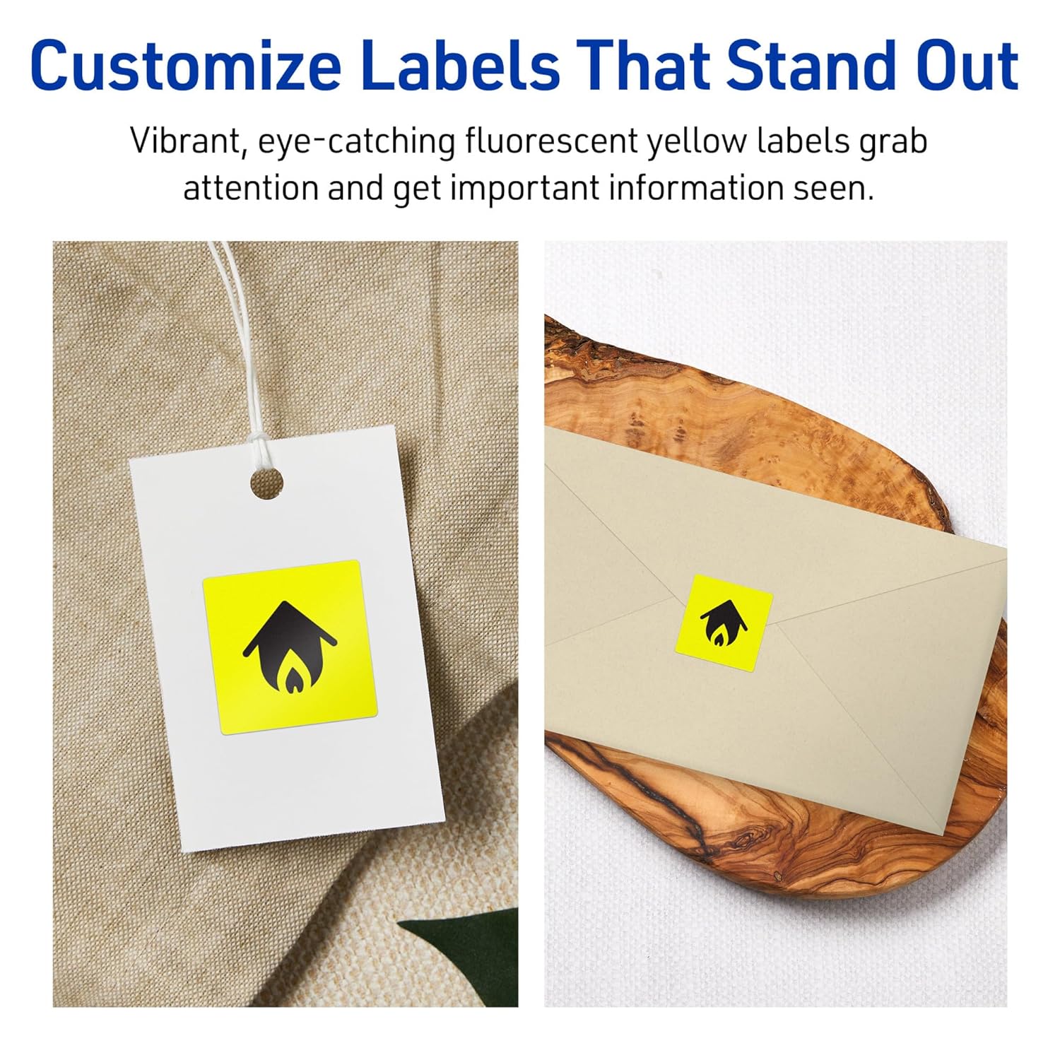 Avery Printable Square Labels, Sure Feed Technology, 1-1/2" x 1-1/2", Neon Yellow Labels, Print-to-The-Edge