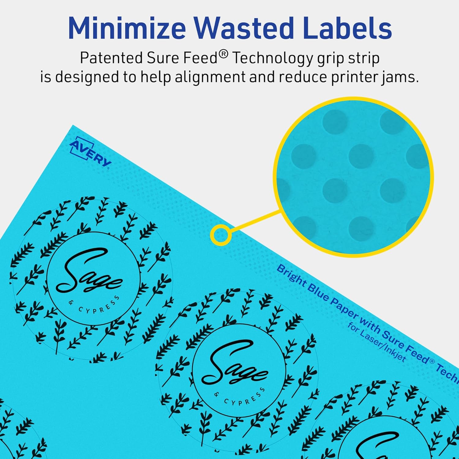 Avery Printable Round Labels, Sure Feed Technology, 2-1/2" Diameter, Bright Blue