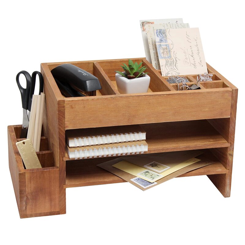 Elegant Designs Home Office Wood Tiered Desk Organizer with Storage Cubbies and Letter Tray