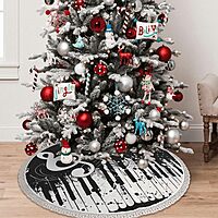 Black White Music Note Printed Christmas Tree Skirt 30 Inch - Thick Xmas Tree Skirt with Tassel for Indoor Outdoor Xmas Tree