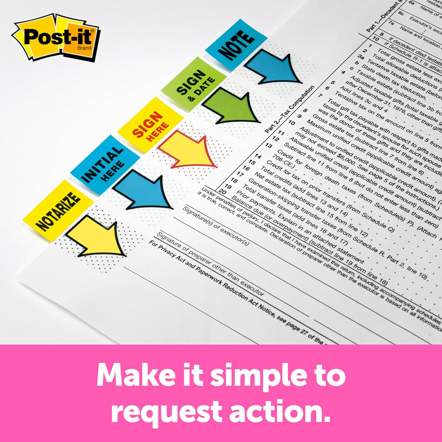 Post-it Flags, Message Flags for Signatures, 1 in Wide, 200/Desk Grip Dispenser
