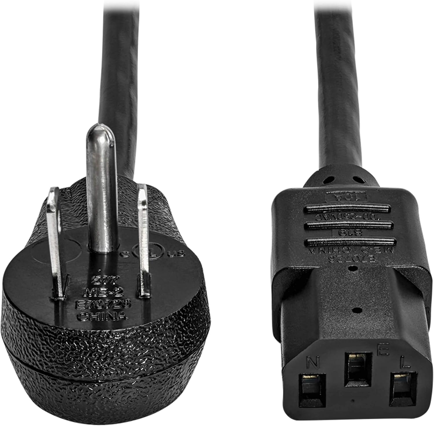 Tripp Lite Desktop Computer AC Power Cord, Right-Angle NEMA 5-15P to C13, 10A, 125V, 18 AWG, 6 ft., Black