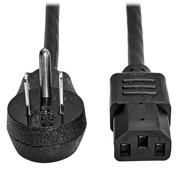 Tripp Lite Desktop Computer AC Power Cord, Right-Angle NEMA 5-15P to C13, 10A, 125V, 18 AWG, 6 ft., Black