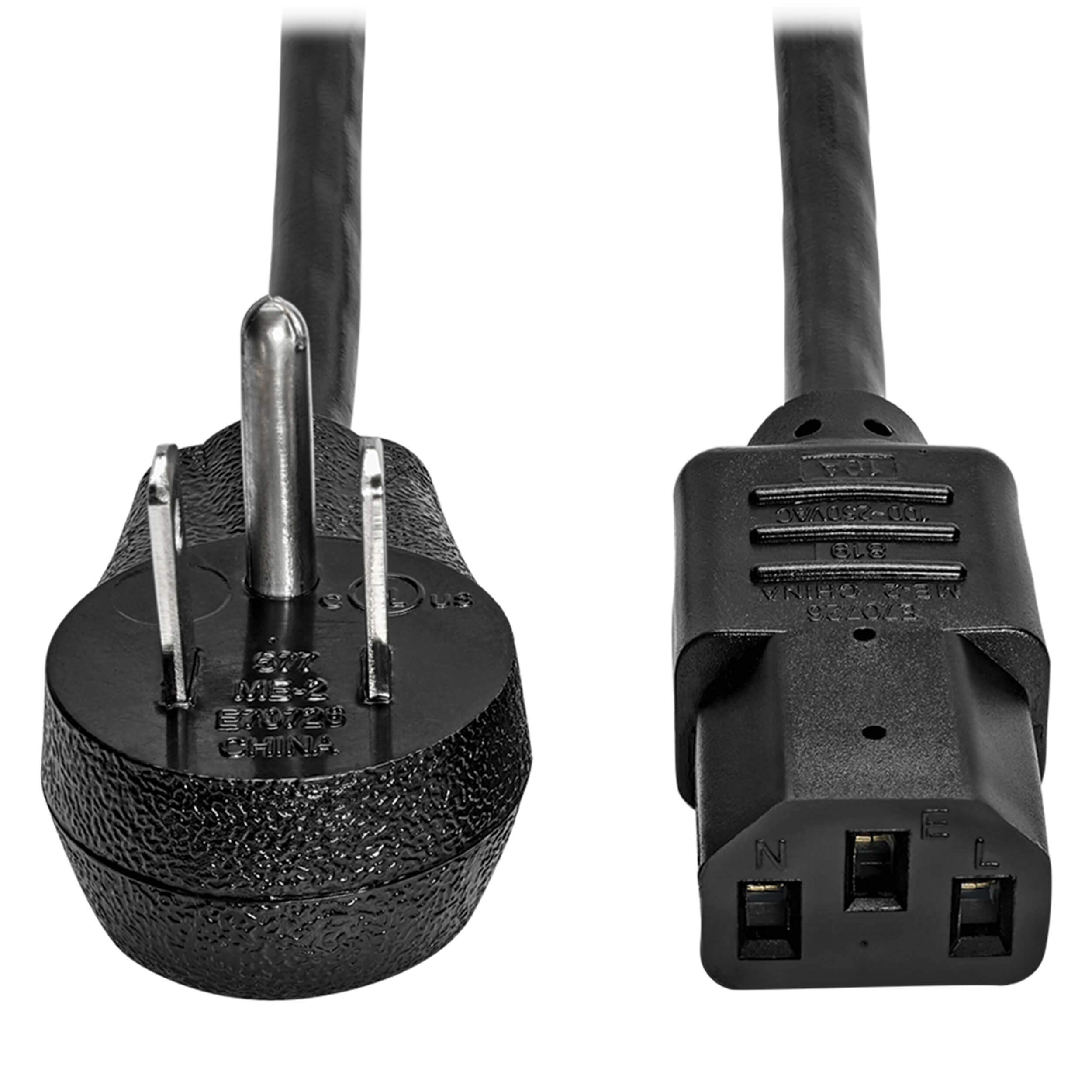 Tripp Lite Desktop Computer AC Power Cord, Right-Angle NEMA 5-15P to C13, 10A, 125V, 18 AWG, 6 ft., Black