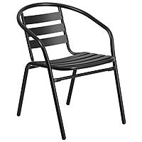 Flash Furniture Lila Black Metal Restaurant Stack Chair with Aluminum Slats Black Set of 1