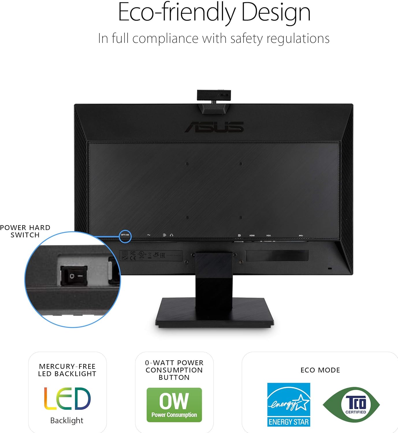 ASUS BE24EQK 23.8” Business Monitor with 1080P Full HD IPS, Eye Care, DisplayPort HDMI, Frameless, Built-in Adjustable 2MP Webcam, Mic Array, Stereo speaker, Video Conference,BLACK