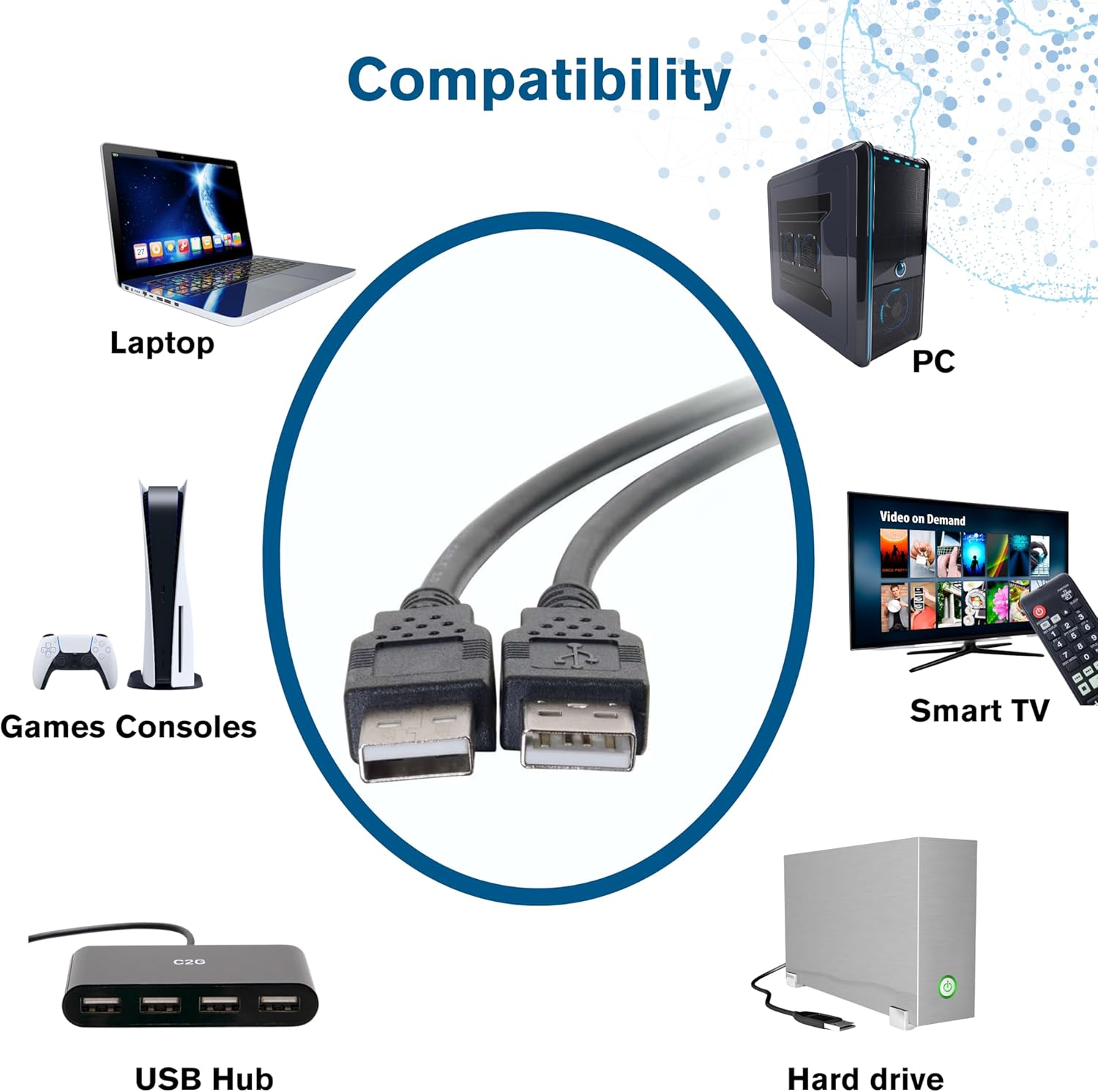 C2G 1m USB Cable - USB A to USB A - M/M - Type A Male USB - Type A Male USB - 3.28ft - Black