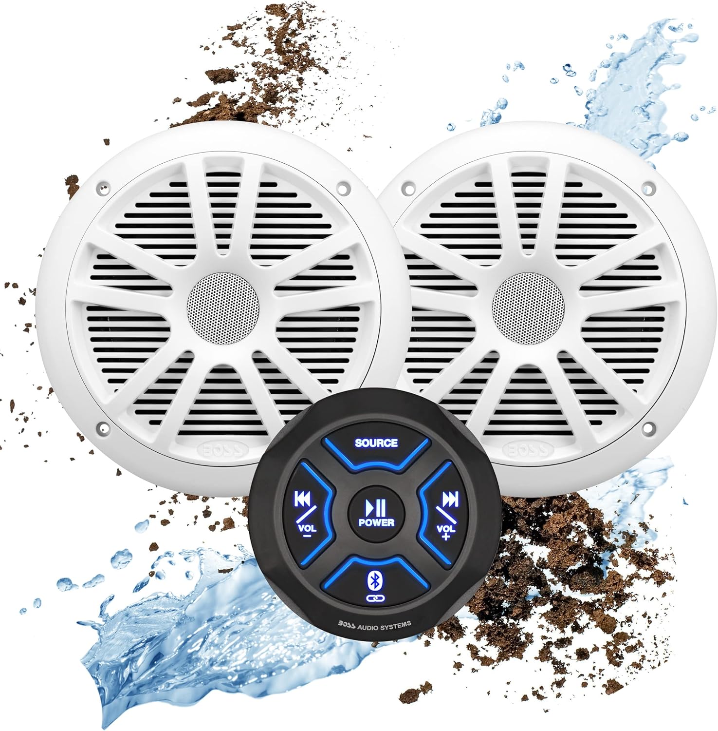 BOSS Audio Systems MG150W.6 Marine Boat Stereo Sound System Speaker Package - Built-in 2 Cannel Amplifier Head Unit