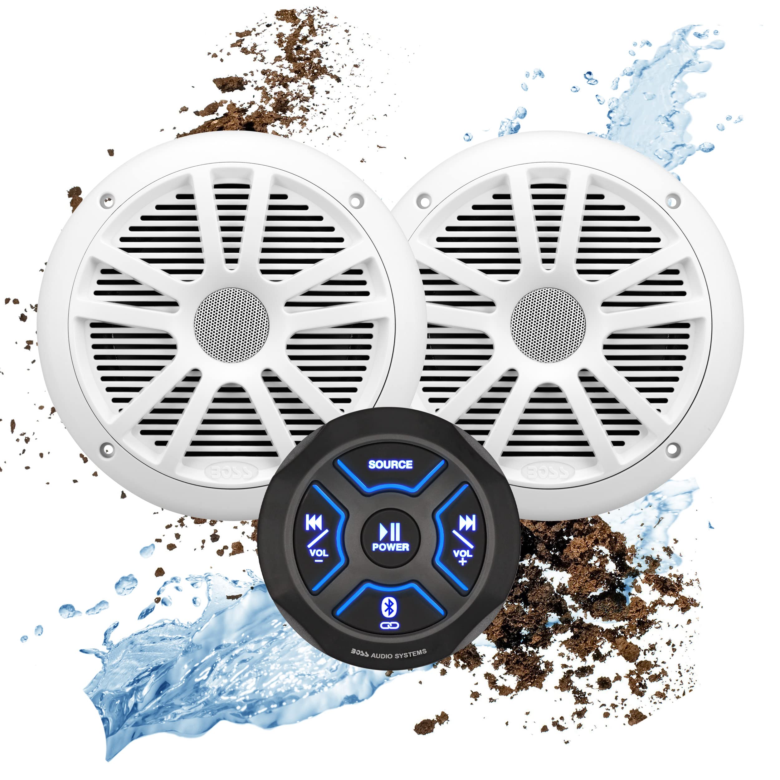 BOSS Audio Systems MG150W.6 Marine Boat Stereo Sound System Speaker Package - Built-in 2 Cannel Amplifier Head Unit