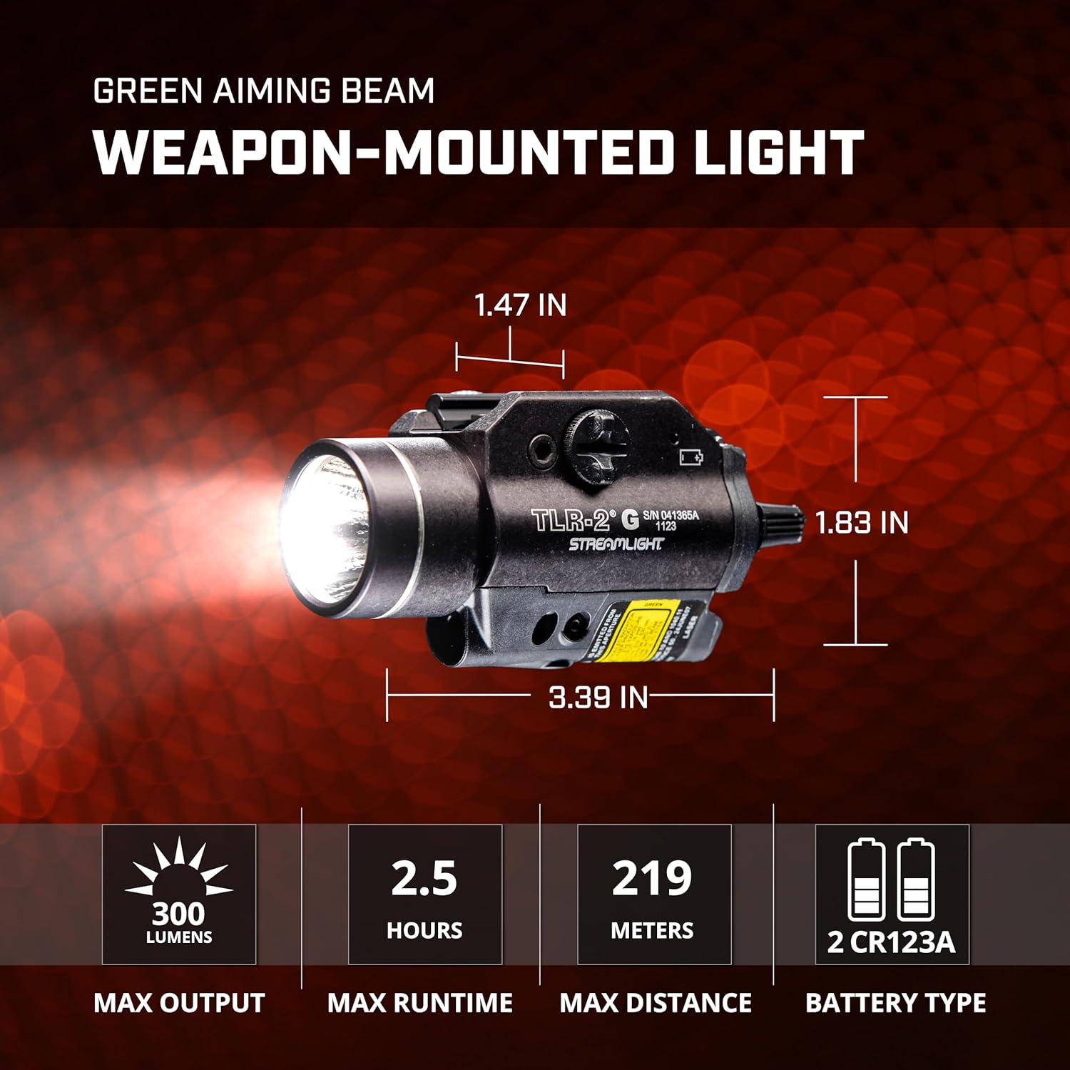 Streamlight 69250 TLR-2G 300-Lumen Rail-Mounted Tactical Weapon Light with Integrated Green Aiming Laser Includes Key Kit