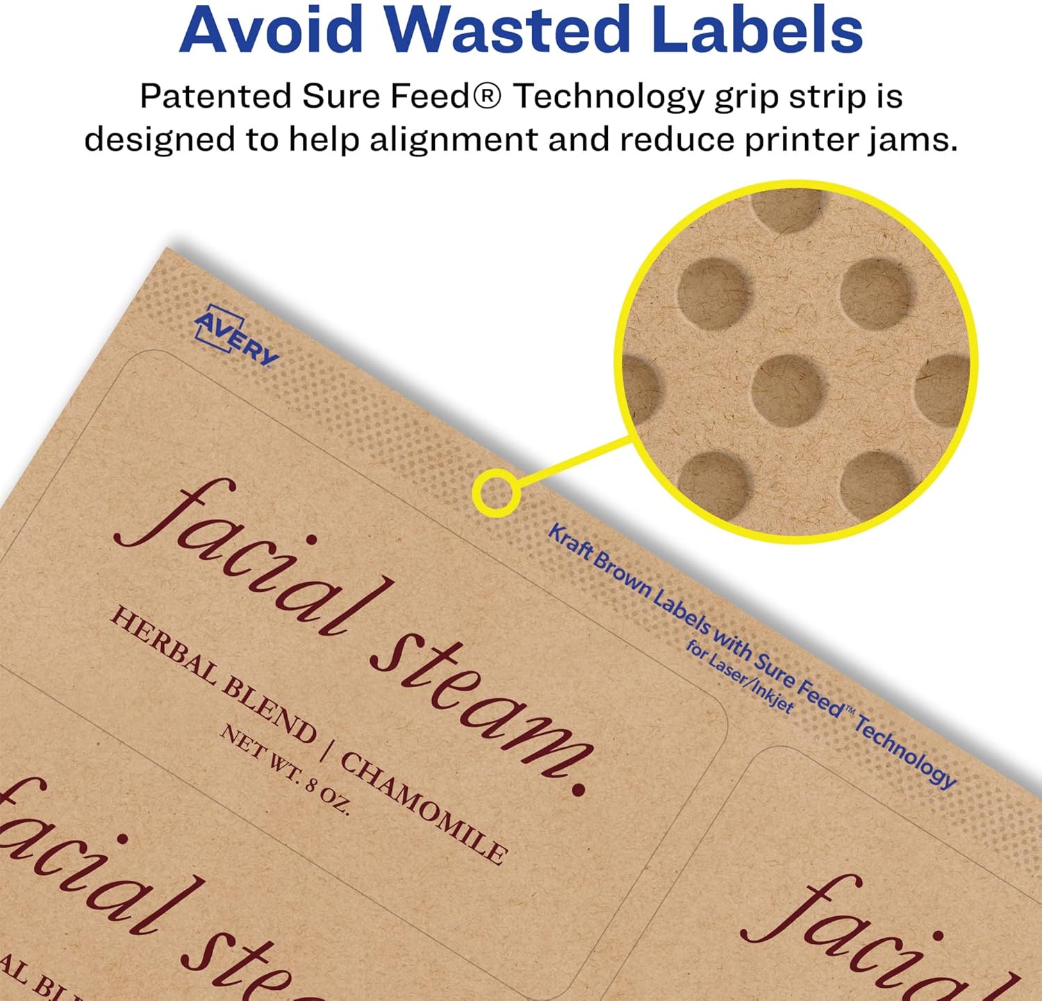 AVERY Kraft Brown Rectangle Labels, Sure Feed Technology, 2-1/3" x 3-3/8"