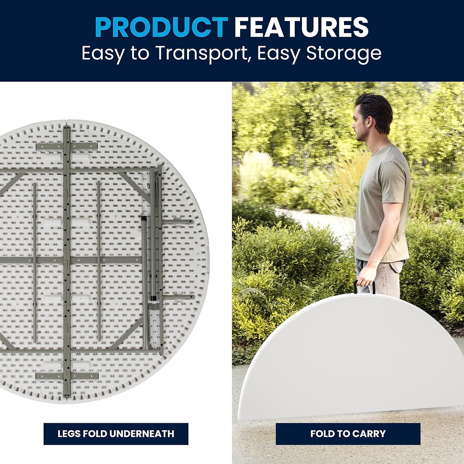 Flash Furniture Round Bi-Fold Plastic Banquet And Event Folding Table