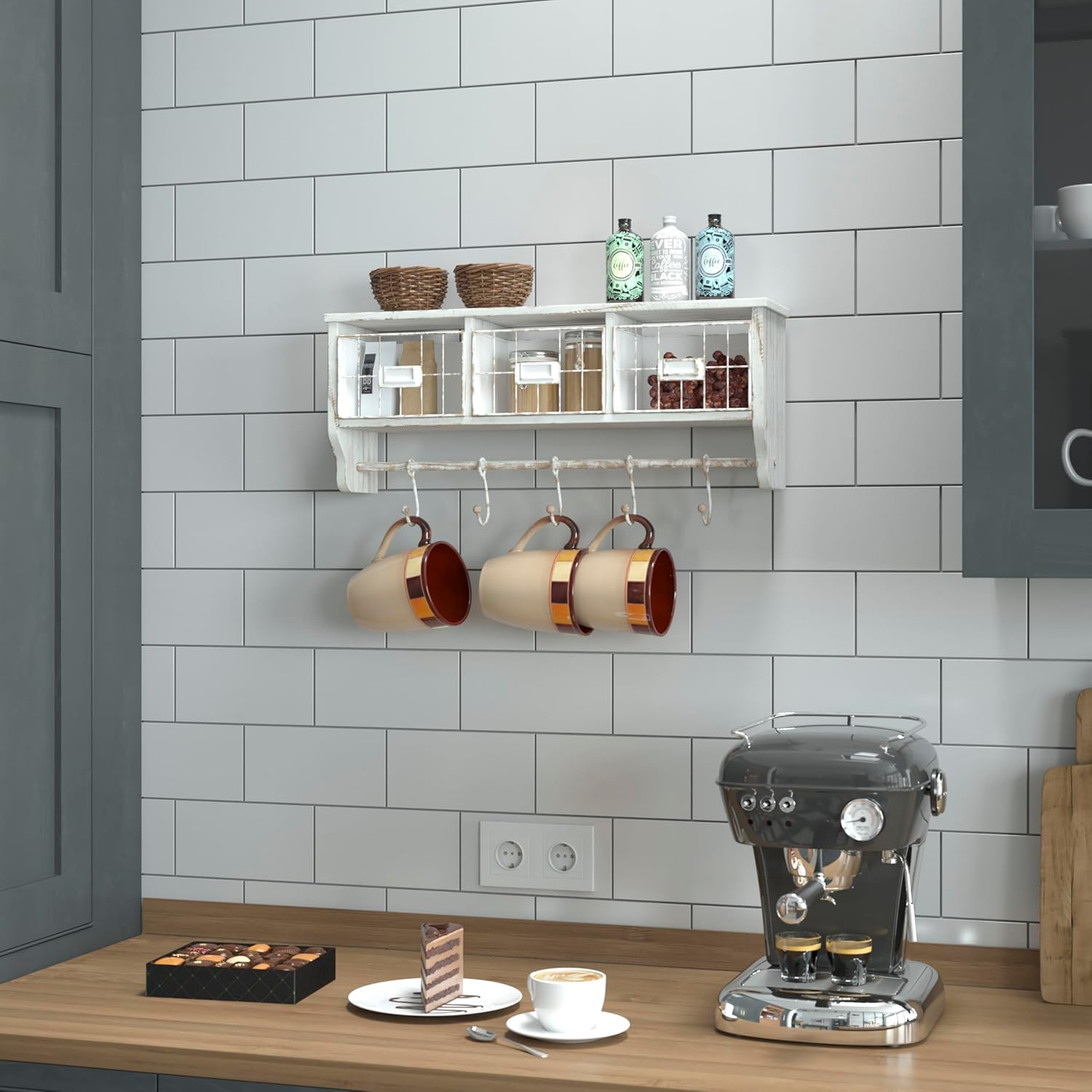 Flash Furniture Daly Wall Mounted Solid Pine Storage Rack