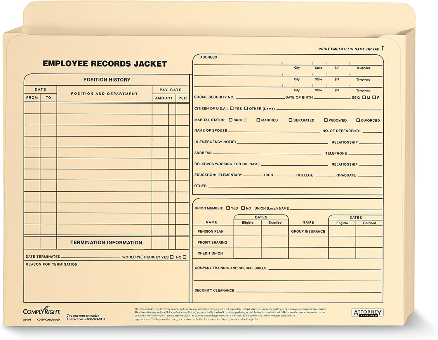 ComplyRight Letter-Size Expandable Employee Record Jackets, 12in x 9in x 1in, Pack Of 25